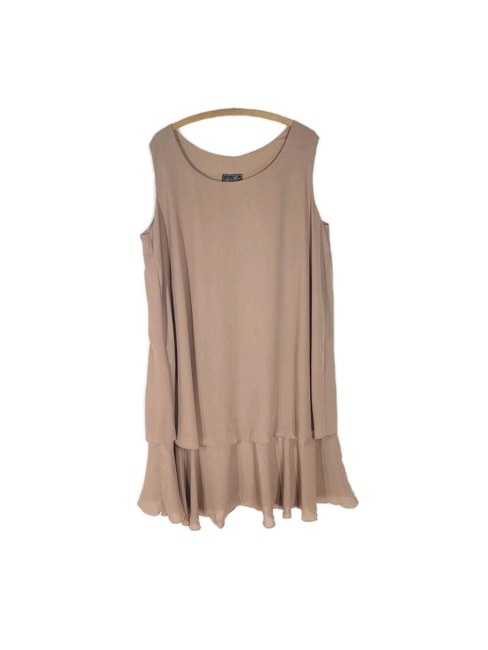 Vintage 1990s Plus Size Dress 3X 4X Trapeze Layered Tan Crepe Unique Minimal